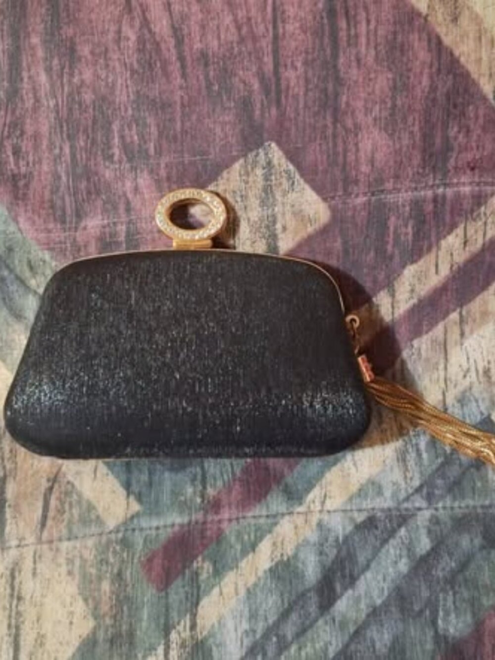 Black Glitter Evening Clutch – Gold Frame Formal Bag
